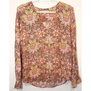 LOFT Floral Viscose Blouse Women’s Medium Long Sleeve Pink Boho Top